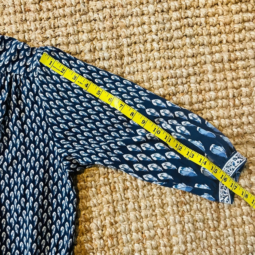 Joie XS Blue White Feather Solstice Boho Silk Romper - Picture 13 of 14